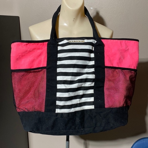 Victoria's Secret Handbags - Victoria Secret Tote Bag Large Canvas Pink Black​​​